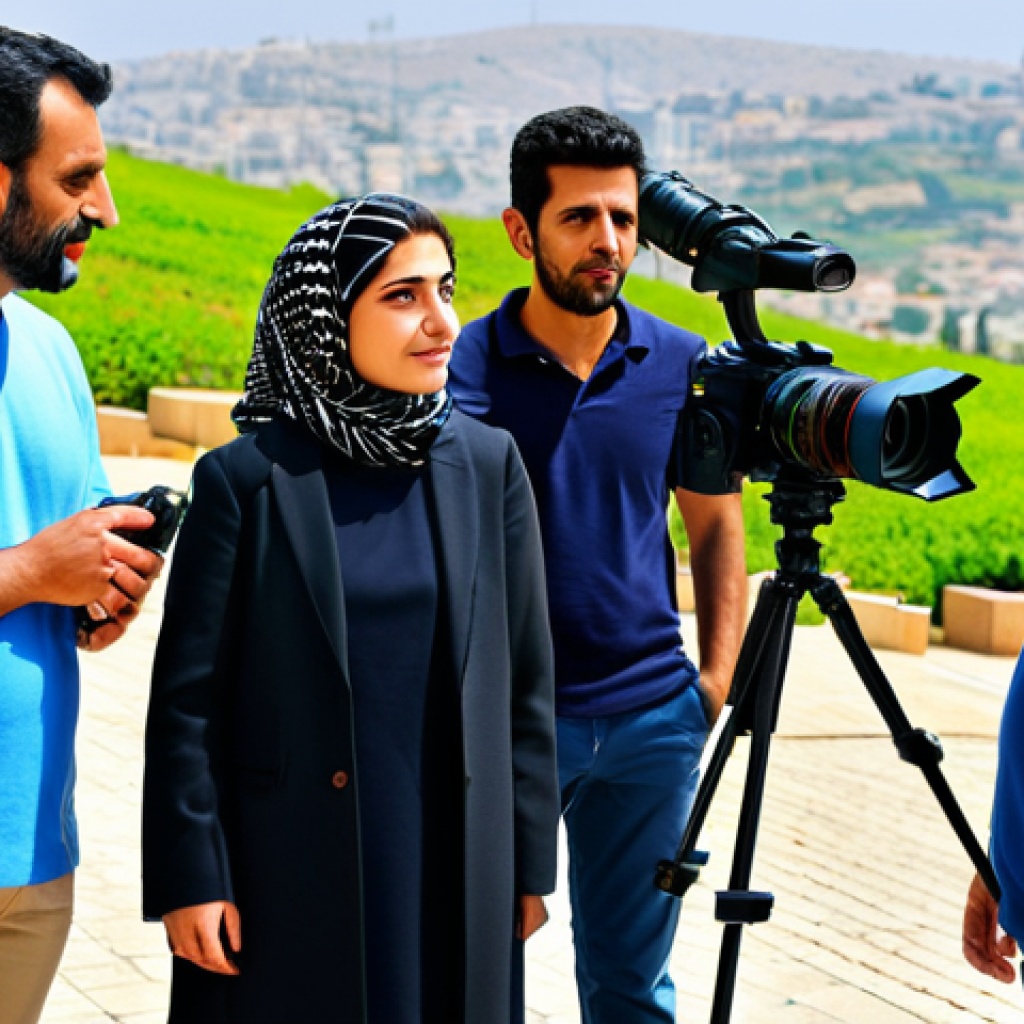 레바논 유명인사  파이루즈 나지 와하브 등 - **

"A modern Lebanese film set, director and crew fully clothed, appropriate attire, filming a scen...