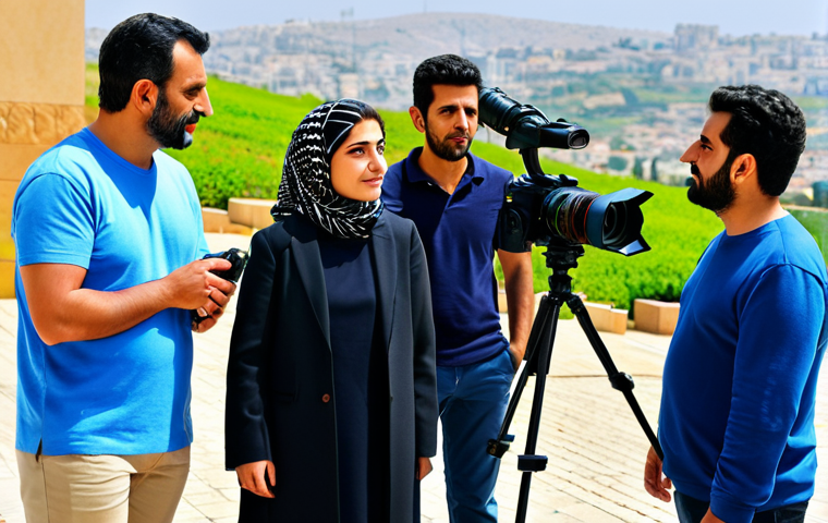 레바논 유명인사  파이루즈 나지 와하브 등 - **

"A modern Lebanese film set, director and crew fully clothed, appropriate attire, filming a scen...