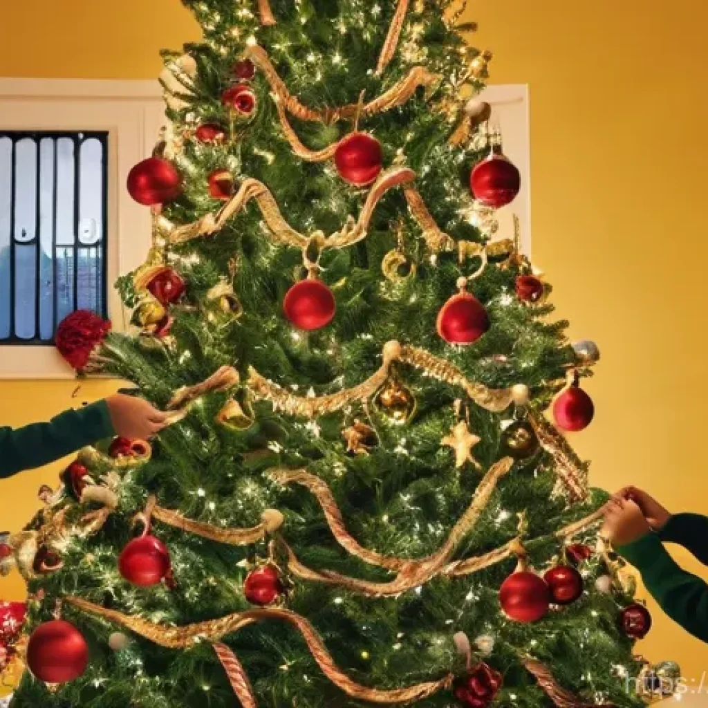 레바논의 크리스마스 축제 - **Image Prompt 1: A heartwarming scene of a Lebanese family decorating their Christmas tree.**
A...