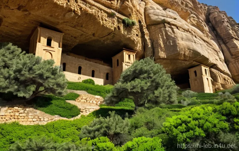 레바논 고산지대 여행 카디샤 계곡 등 - Image Prompt 1: Ancient Monastery in Qadisha Valley** 레바논 고산지대 여행 카디샤 계곡 등 - Image Prompt 1: Ancient Monastery in Qadisha Valley**