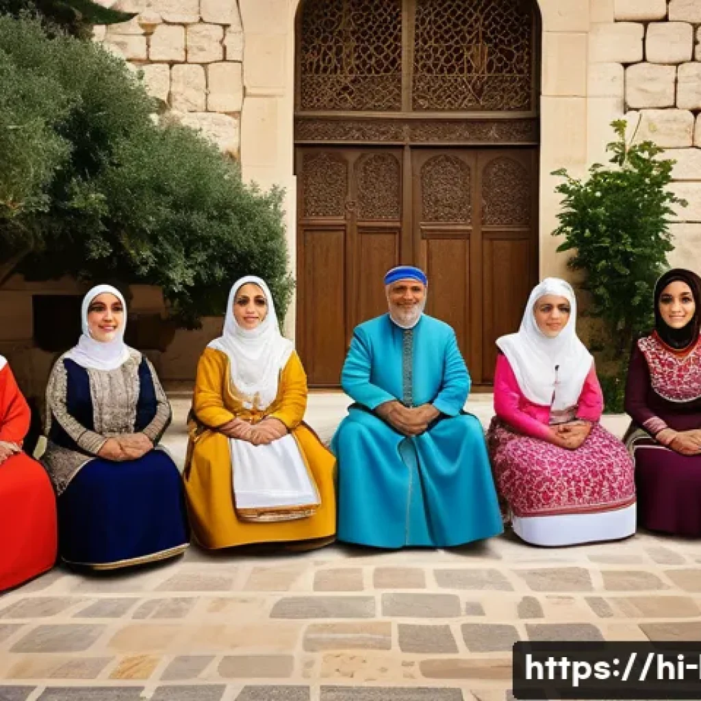 레바논 드루즈교의 역사와 현재 - A vibrant traditional Druze family gathering in Lebanon, showcasing multiple generations dressed in ...