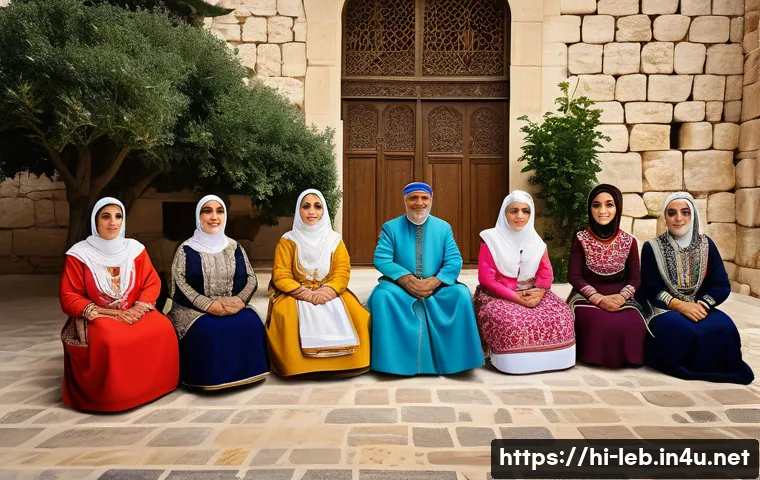 레바논 드루즈교의 역사와 현재 - A vibrant traditional Druze family gathering in Lebanon, showcasing multiple generations dressed in ...