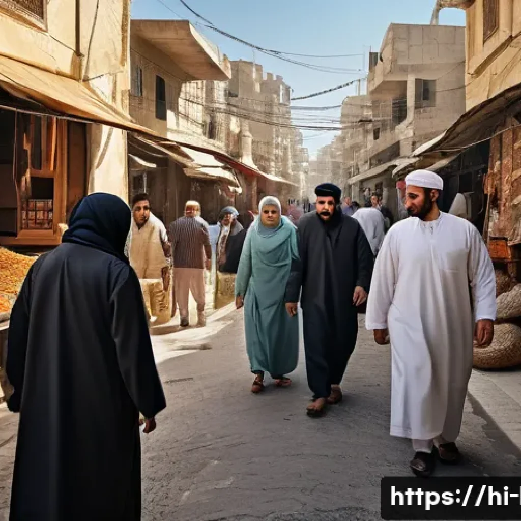 레바논 문학과 그 특징 - A vivid and detailed scene depicting Lebanese social inequalities: a diverse urban street setting sh...