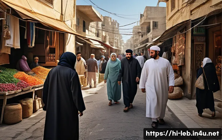 레바논 문학과 그 특징 - A vivid and detailed scene depicting Lebanese social inequalities: a diverse urban street setting sh...