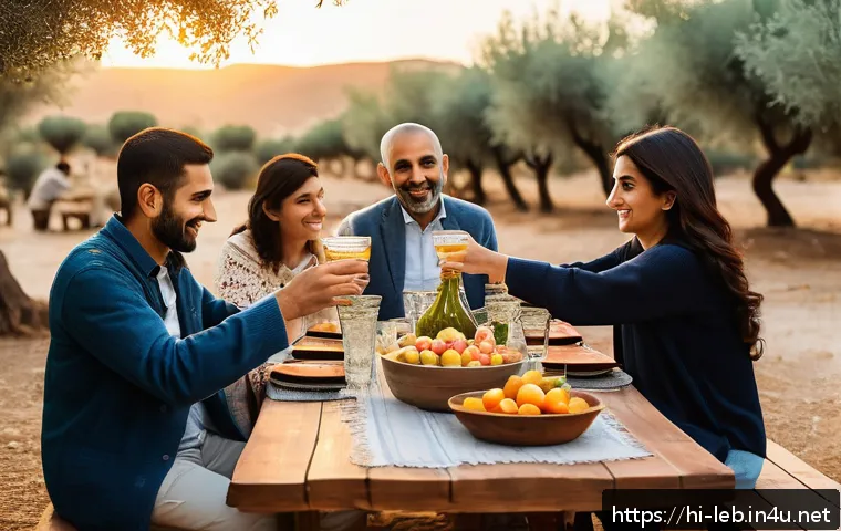 레바논 음료 문화  아락 등 - A traditional Lebanese family gathering scene centered around sharing Arak drinks: Middle Eastern ad...